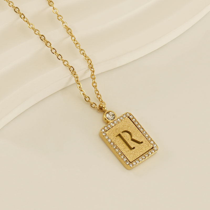 Wholesale Stainless Steel Pressed Sand Necklace Women's Diamond 18K Hollow 26 English Letters Clavicle Chain Choker Necklace ACC-NE-Zhongy002