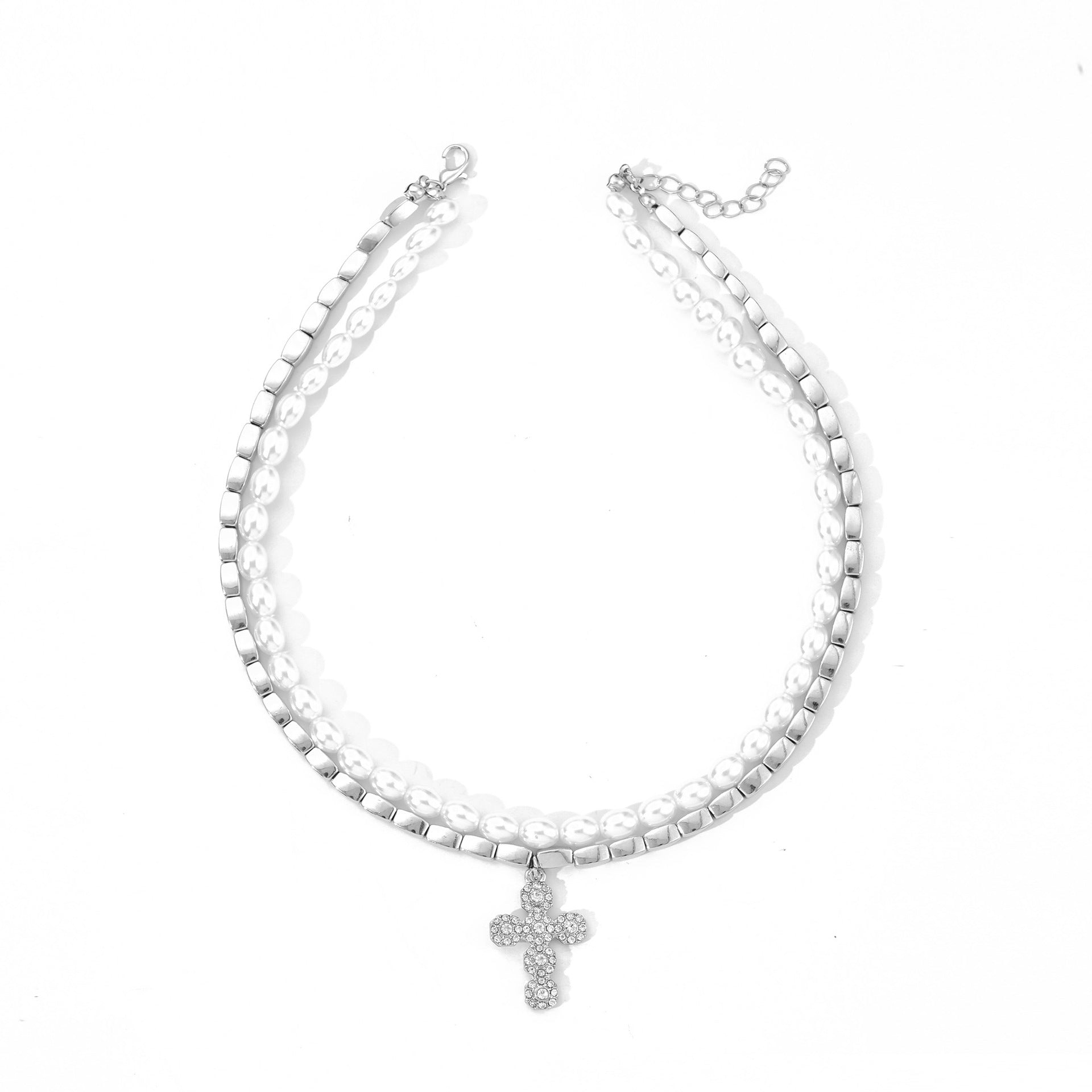 Wholesale Baroque Artificial Pearl Necklace with Cross Pendant,  Handmade Chic Jewelry Accessory for Women,  Boutique Resale