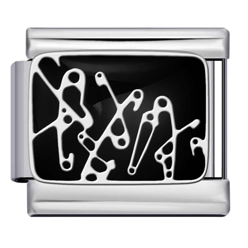 Wholesale Italian DIY  modular Charms Titanium steel oil drip welding pattern strap Charms