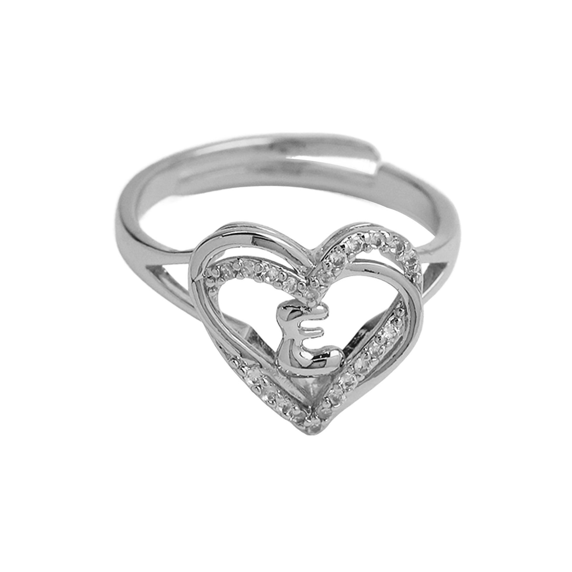 Wholesale silver love heart-shaped 26 English letters open heart women's ring