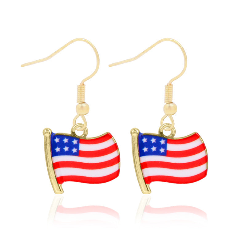 Wholesale American Independence Day Alloy Oil Drop Flag Pentagram Angel Earrings ACC-ES-BinLi003
