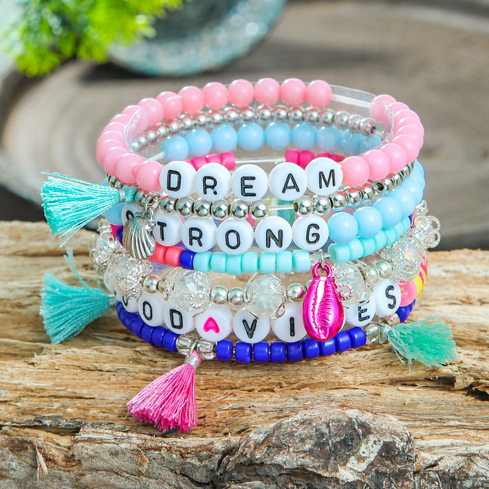Wholesale Bohemian Glass Stacked Bracelets Colorful Personalized Letter Jewelry Accessory