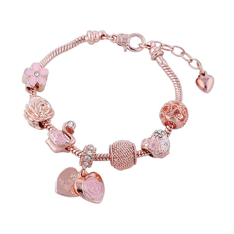 Wholesale Oil Dripping Rose Heart Beaded Bracelet Swan Lantern Beads ACC-BT-Qianzi002