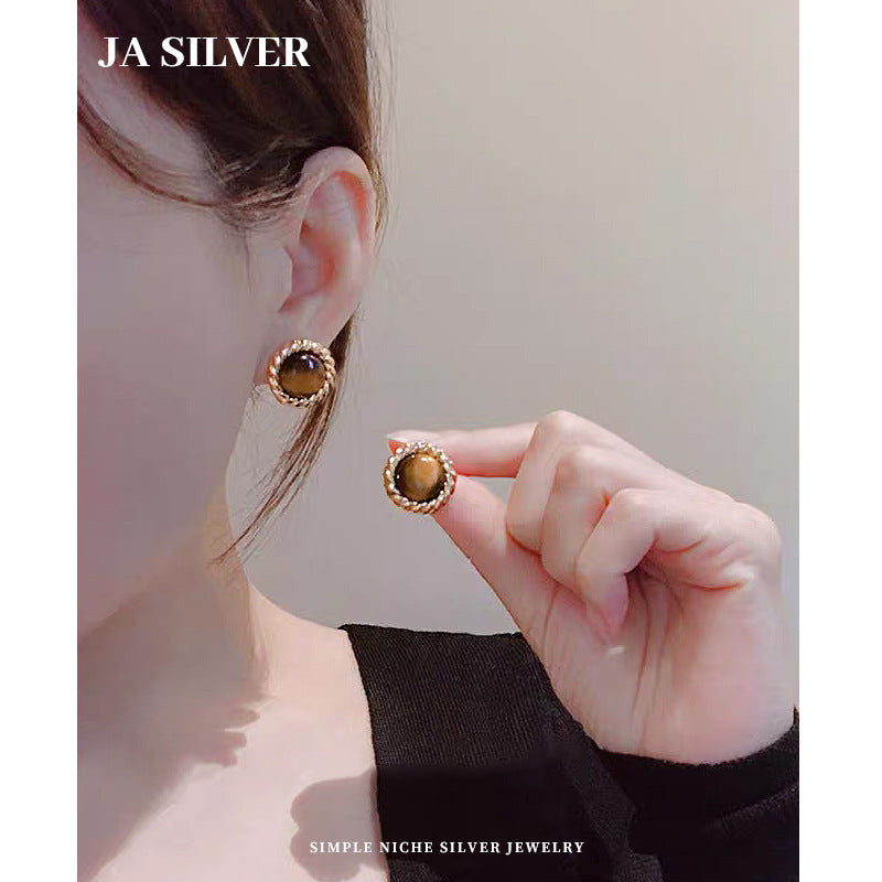 Wholesale Tiger's eye stone sterling silver earrings