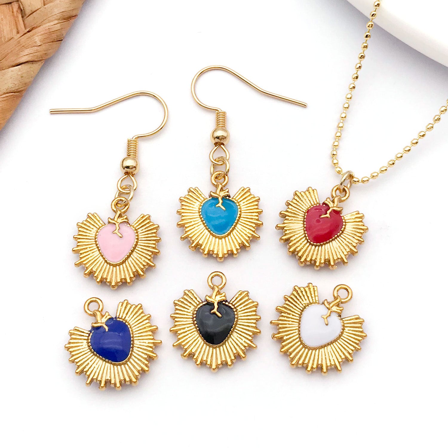 Wholesale Stainless steel gold-plated enamel double-sided heart-shaped  Charms