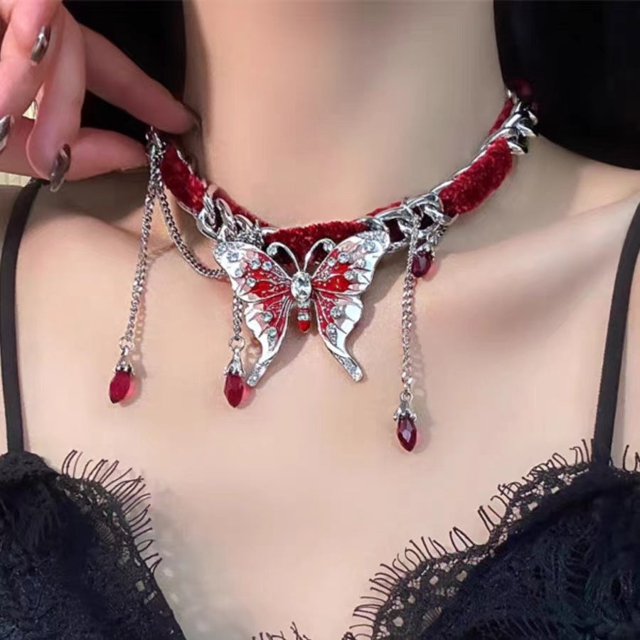 Wholesale Red Velvet Butterfly Tassel Necklace ACC-NE-Niqi001