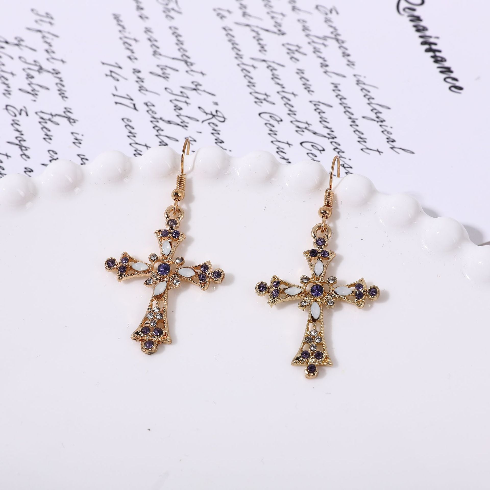 Wholesale  Bohemian Fashion Diamond Cross Earrings Necklace Set