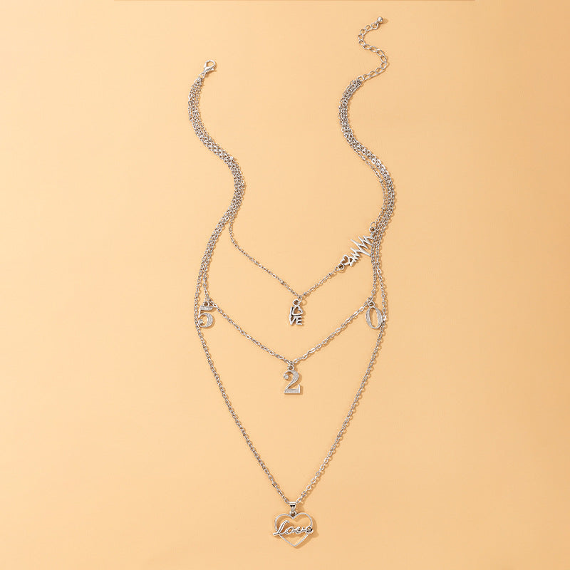 Wholesale Love Heart Digital ECG Multilayer Necklace Valentine's Day Necklace Set ACC-NE-YongGe023