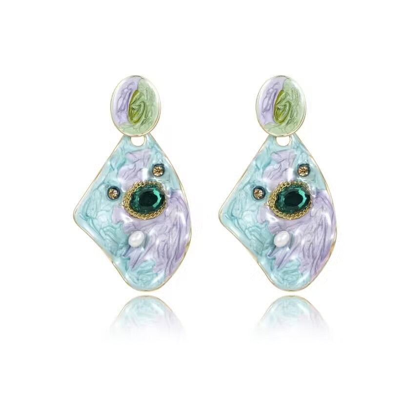 Wholesale Colorful oil painting style  S925 silver needle  exaggerated earrings