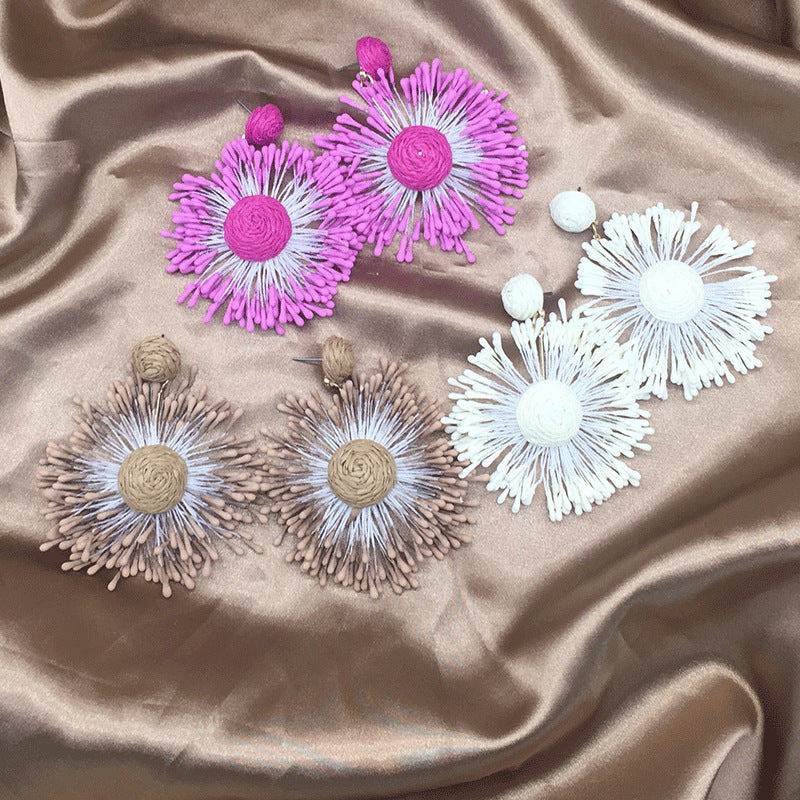 Wholesale Beach Vacation Handmade Woven Raffia Starfish Earrings ACC-ES-KangD006