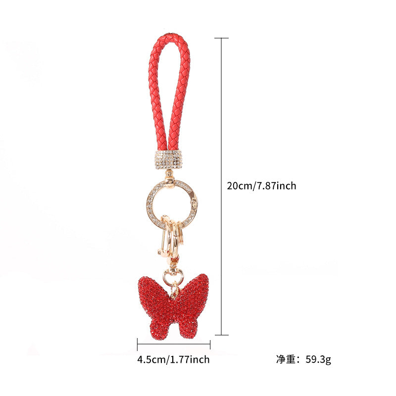 Wholesale Champagne Rhinestone Butterfly Keychain Fashion Car Key Ring And Bag Charm For Women Boutique Resale Gift