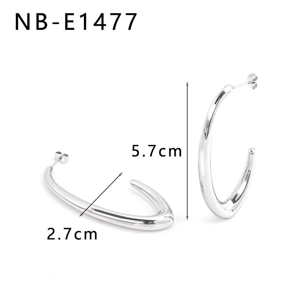 Wholesale Gold Ring High C- shaped Hook Ear Ring Stainless Steel Plated 18K Real Gold Earrings