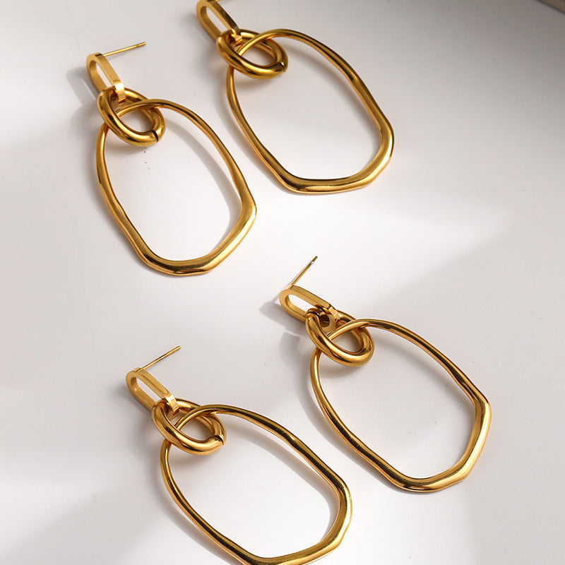 Wholesale  exaggerated Oval titanium steel earrings retro simple light luxury non-fading earrings