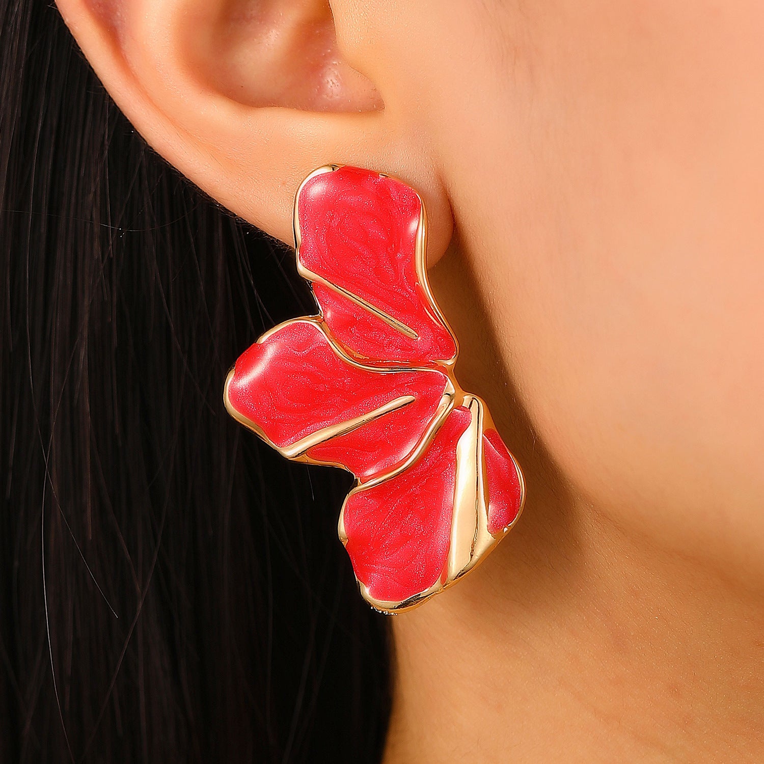 Wholesale Stylish Flower Earrings For Women Double Layer Petal Colorful Dripping Oil Zinc Alloy Everyday Jewelry Accessory