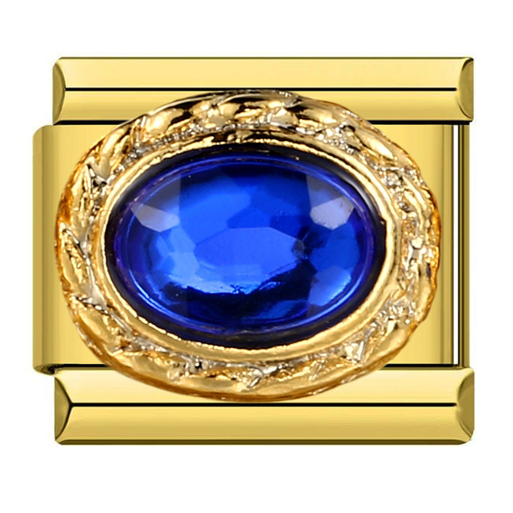 Wholesale  Italian Charm Bracelet 9mm DIY Oval Micro-Inlaid Colored Stone Creative Stainless Steel Composable Bracelet