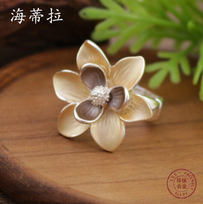 Wholesale  Color Oil Painting Camellia Flower Elastic Ring