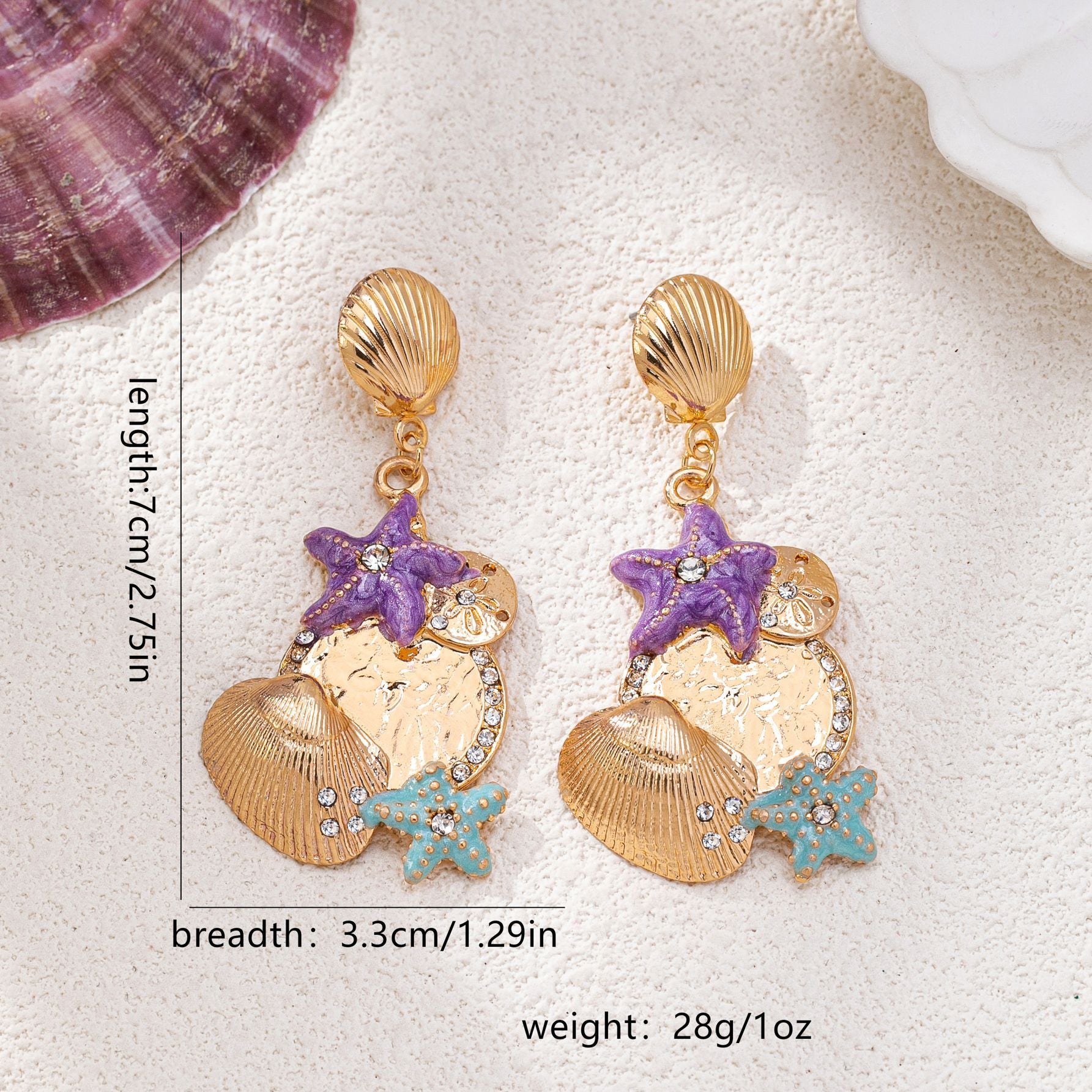 Wholesale Trendy Starfish Shell Earrings For Women Colorful Alloy Jewelry Accessory Summer Beach Vacation Casual Style Gift Resale