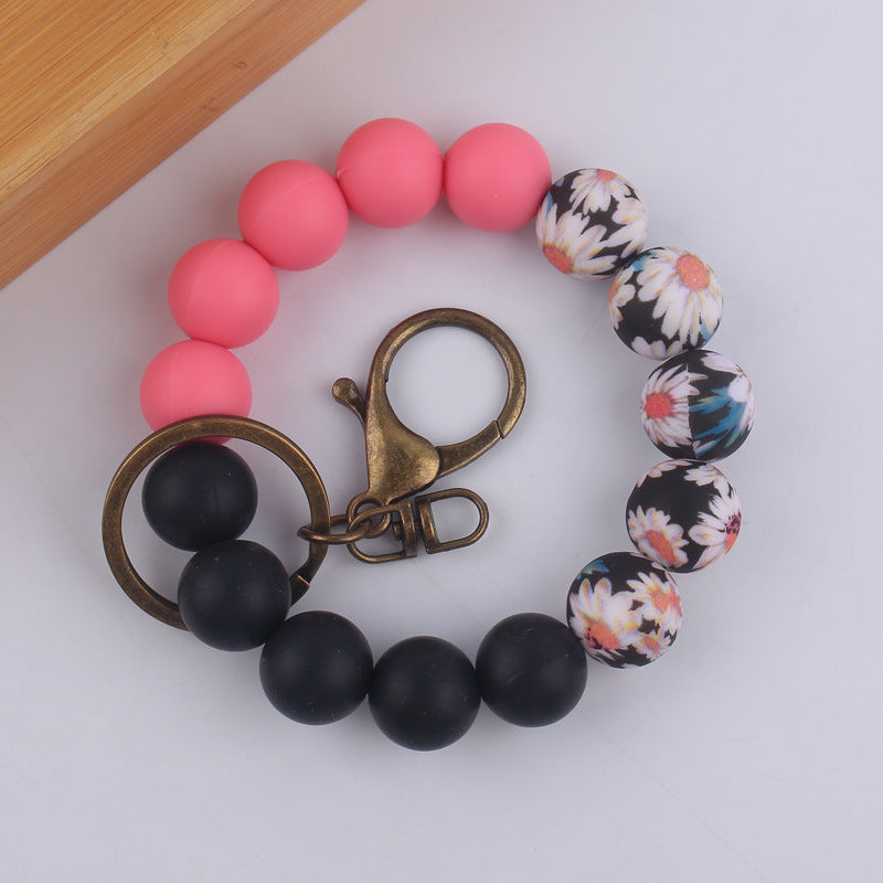 Wholesale Colorful Flower Print Beaded Wrist Keychain ACC-KC-GuangTian028