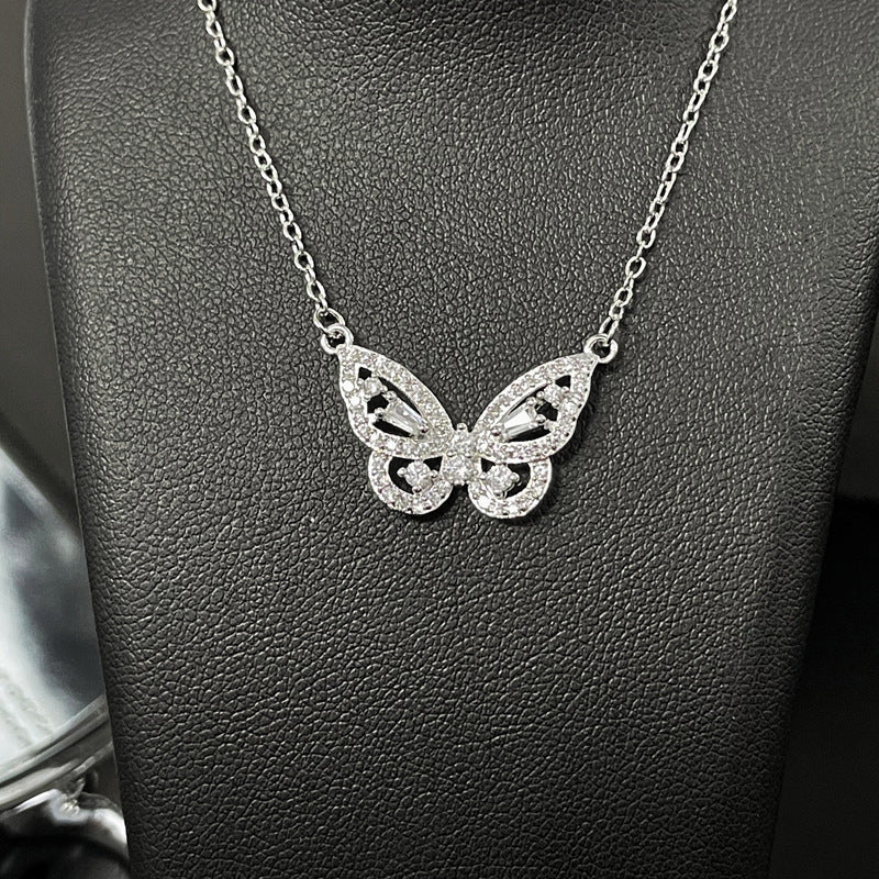 Wholesale  Micro-inlaid Zircon Water Drop Necklace  Three-dimensional Butterfly Full Diamond  Clavicle Chain