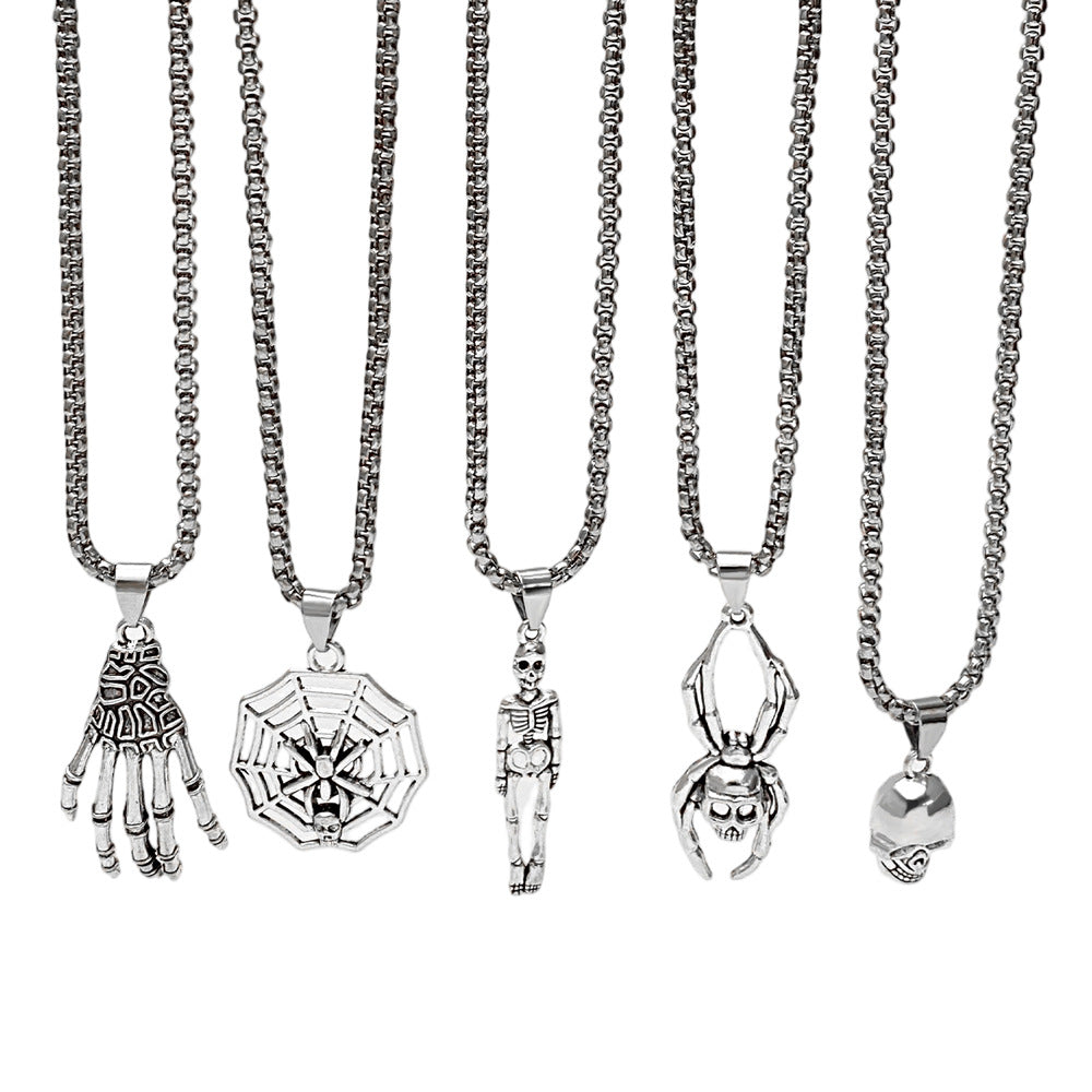 Wholesale  Punk Skull  Web Pendant Necklace,  Zinc Alloy,  Fashion Jewelry Accessory,  Boutique Resale Gift
