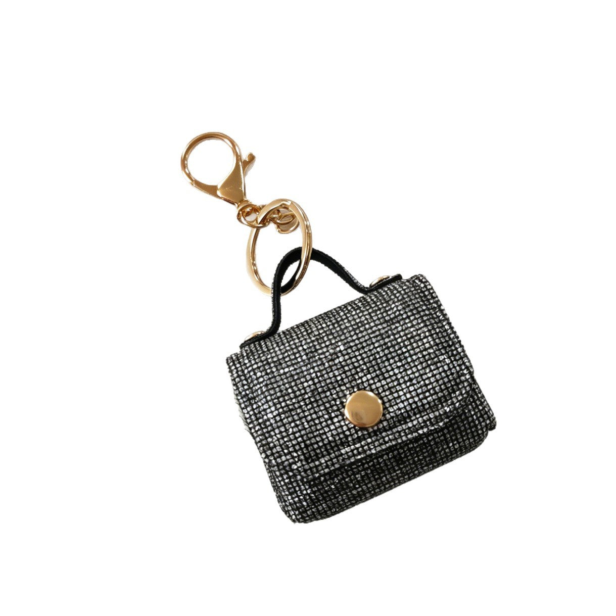 Wholesale Stylish Red Leather Earphone Bag Keychain with Fine Grid Pattern Fashion Accessory