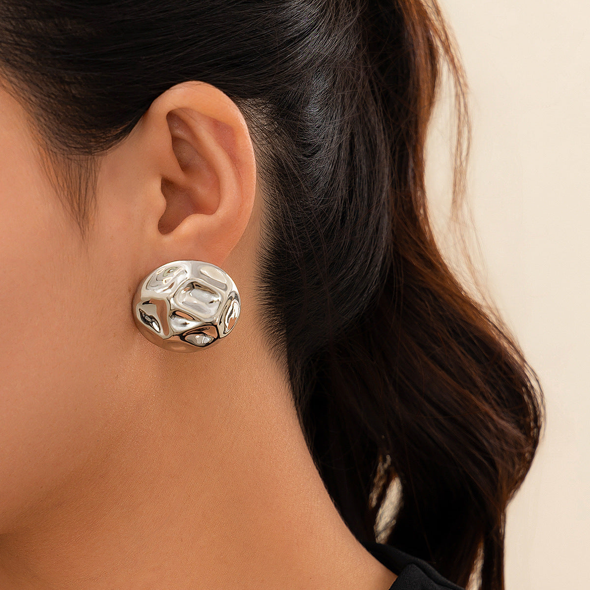 Wholesale Metal Glossy Water Drop Beanie Geometric Love Pleated Earrings Heart Earrings ACC-ES-DN001