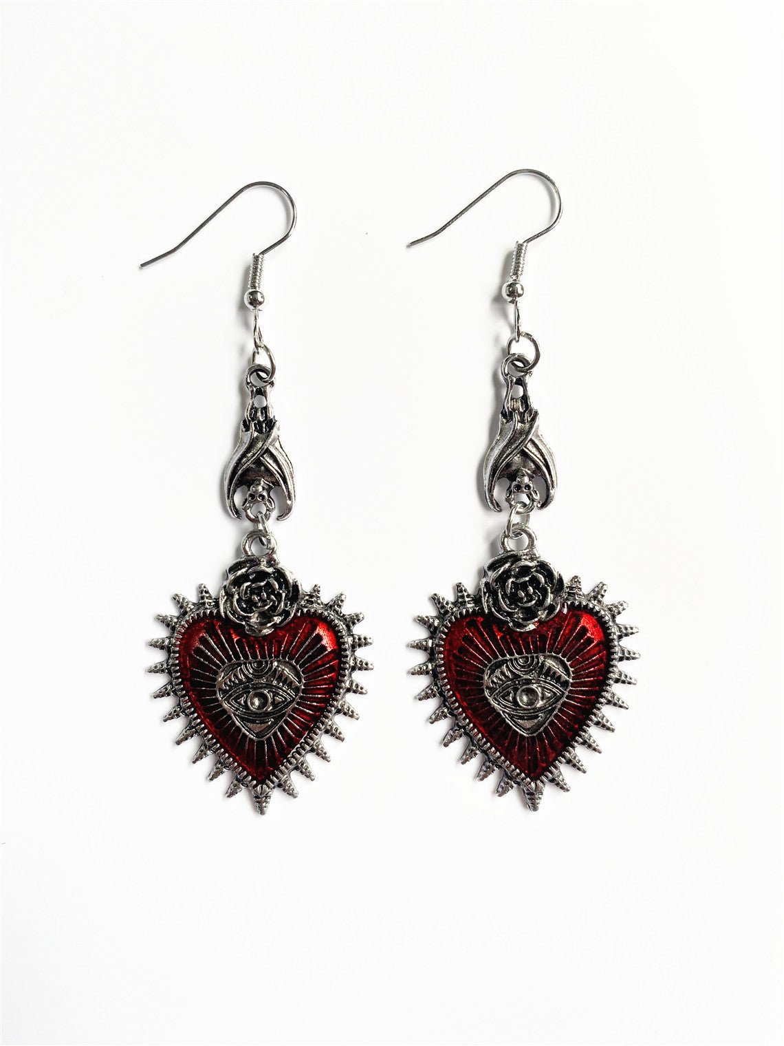 Wholesale Gothic Punk Rose Wings Flower Red Oil Drop Heart Earrings
