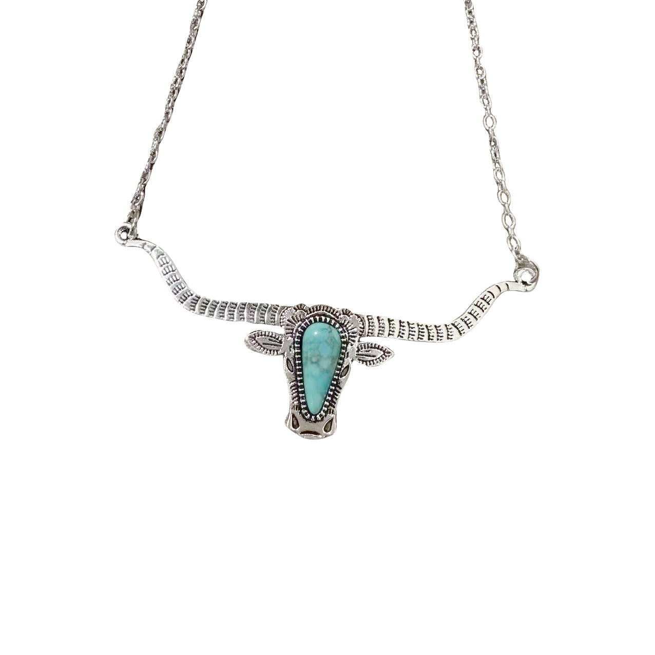 Wholesale Vintage longhorn bull head necklace inlaid with turquoise