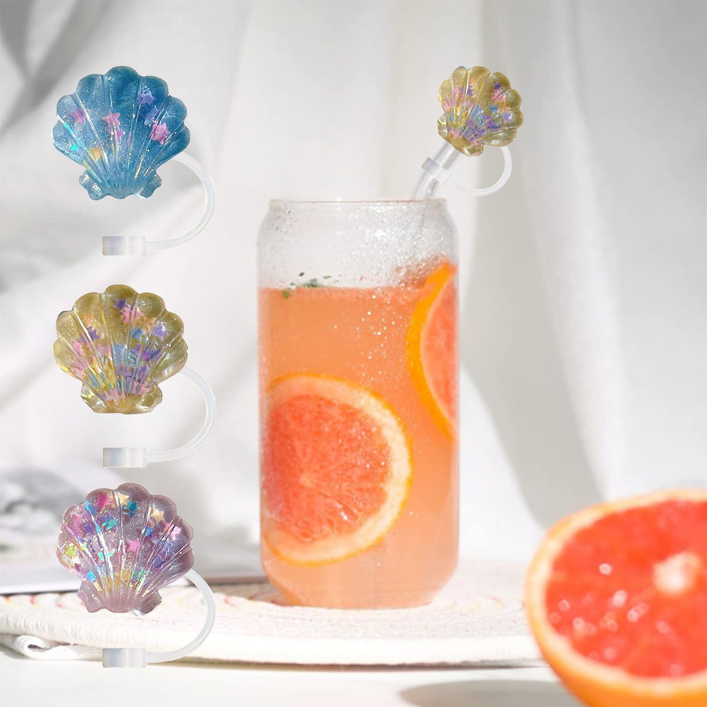 Wholesale Random 100pcs Shell resin 10mm Straw Cover Straw Tube Cap