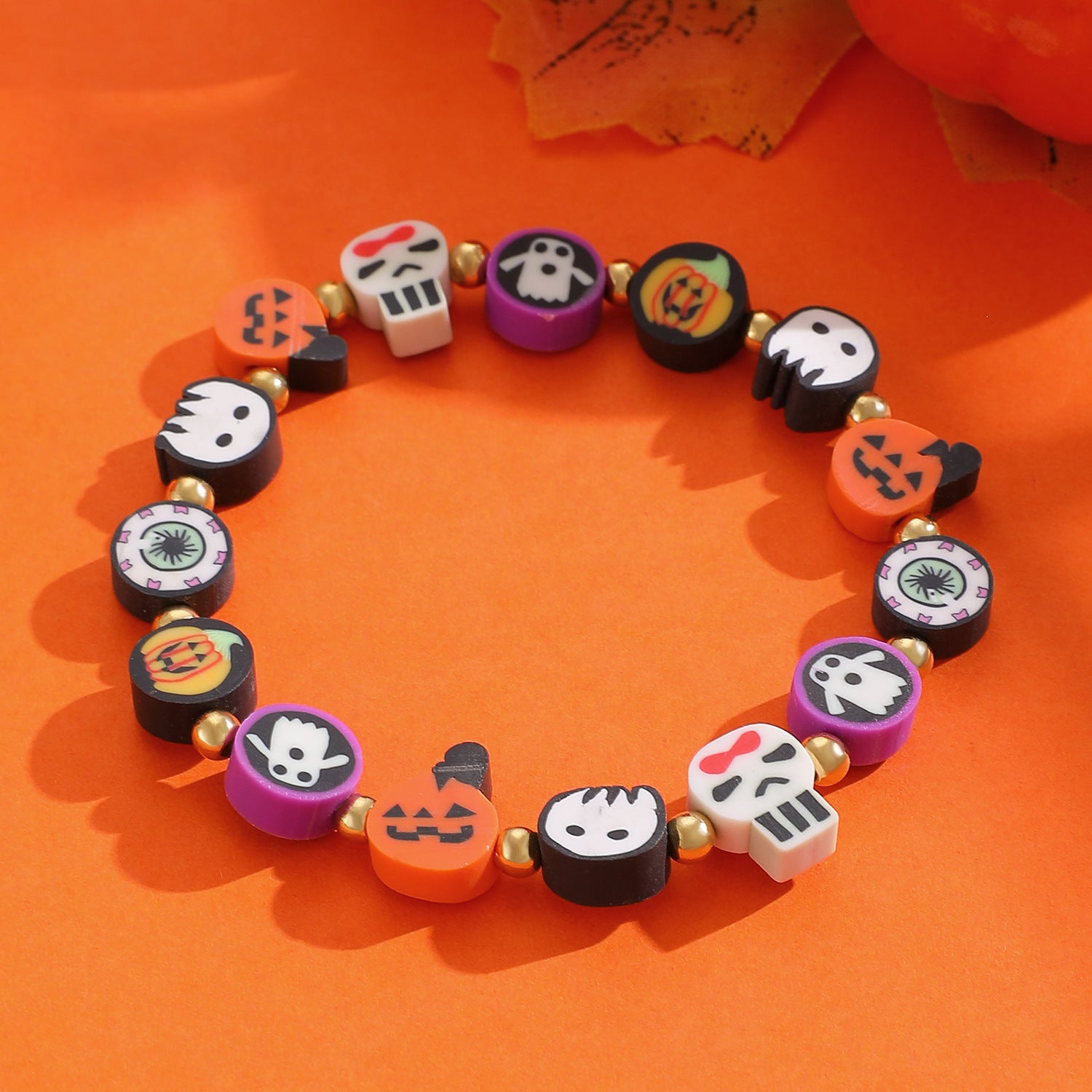 Wholesale Funny  Pumpkin Skull Soft Clay Bracelet - Women' s Trendy Jewelry Accessory for Resale