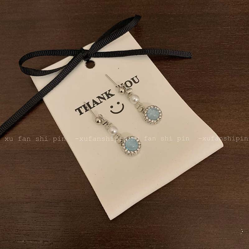 Wholesale micro-inlaid aquamarine stud earrings