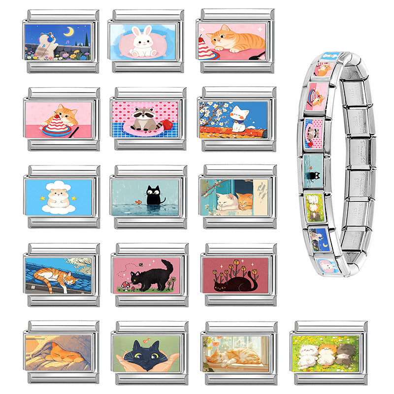 Wholesale Cute Cat DIY Modular Bracelet Stainless Steel Fashion Accessory