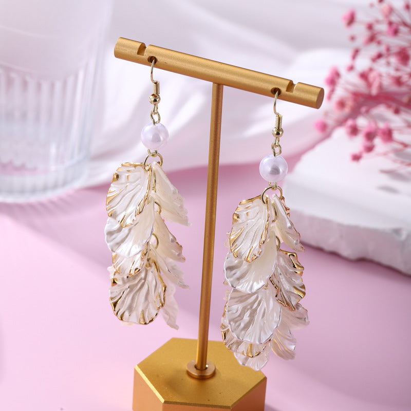 Wholesale Silver Zircon  Shell Flower Tassel Earrings
