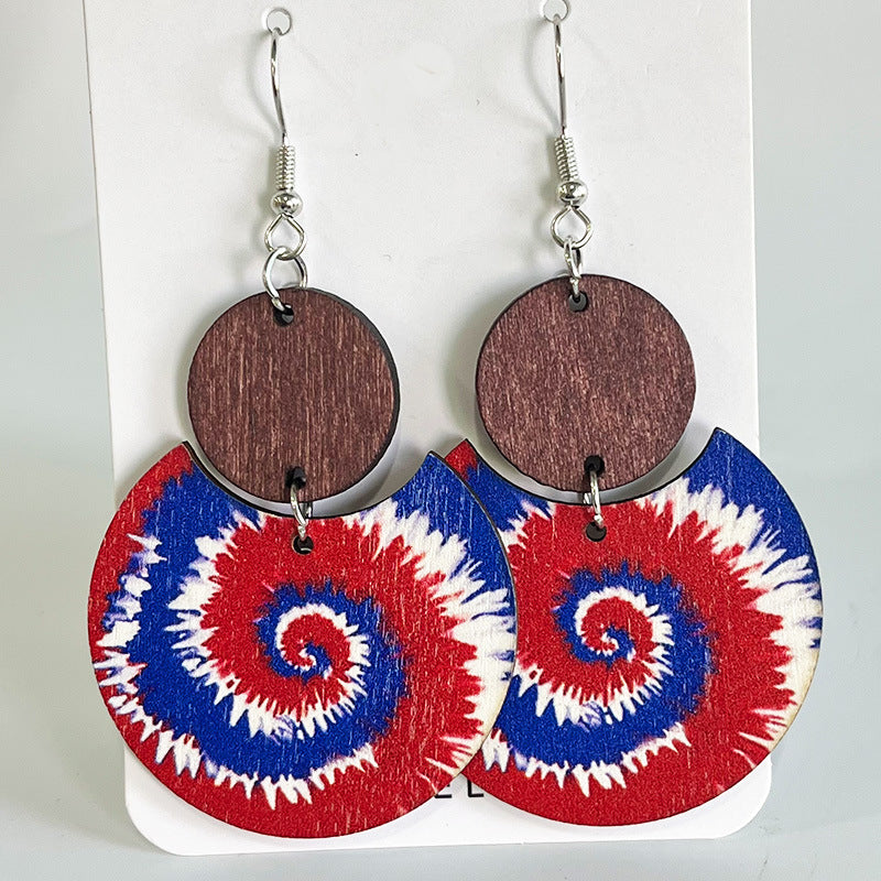 Wholesale 2 Pairs/pack American Independence Day Vintage Bohemian Natural Wood Earrings ACC-ES-HY040