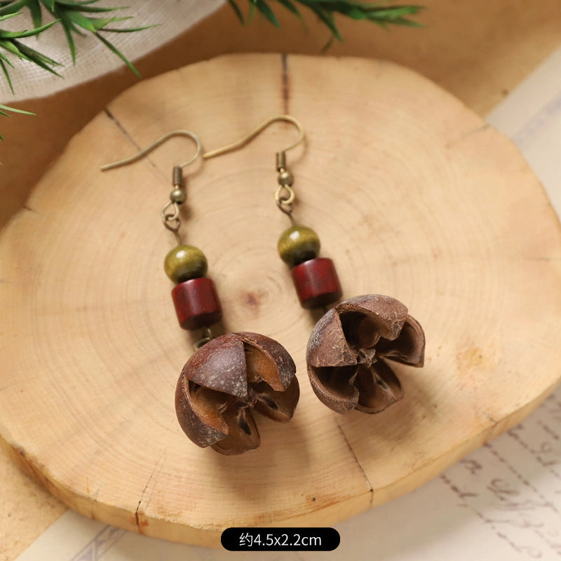 Wholesale Vintage Hand-made Plant Fruit Wood Earrings