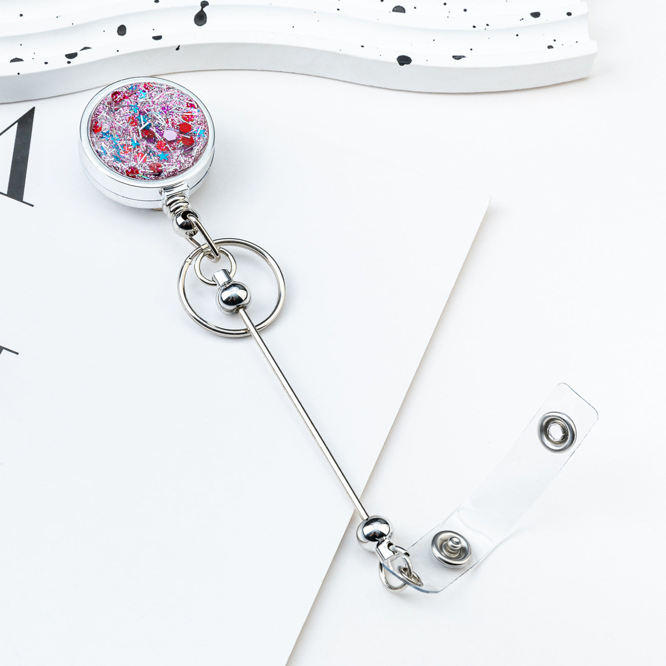 Wholesale DIY Beadable Glitter Sequin Badge Reels Easy-pull Buckle Retractable Plastic Easy-pull Badge Reel Buckle Retractable Buckle