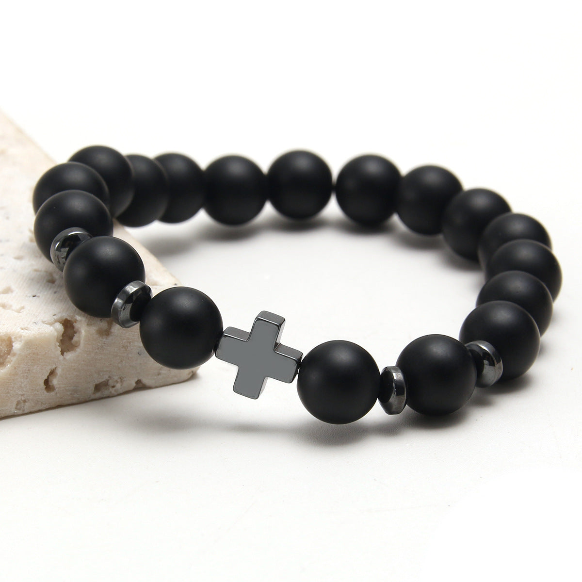 Wholesale Natural Stone Frosted Stone Wooden Beads Bracelet Cross Bracelet ACC-BT-HongMing002