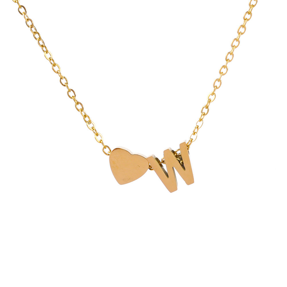 Wholesale light luxury love 18K gold stainless steel 26 letters necklace