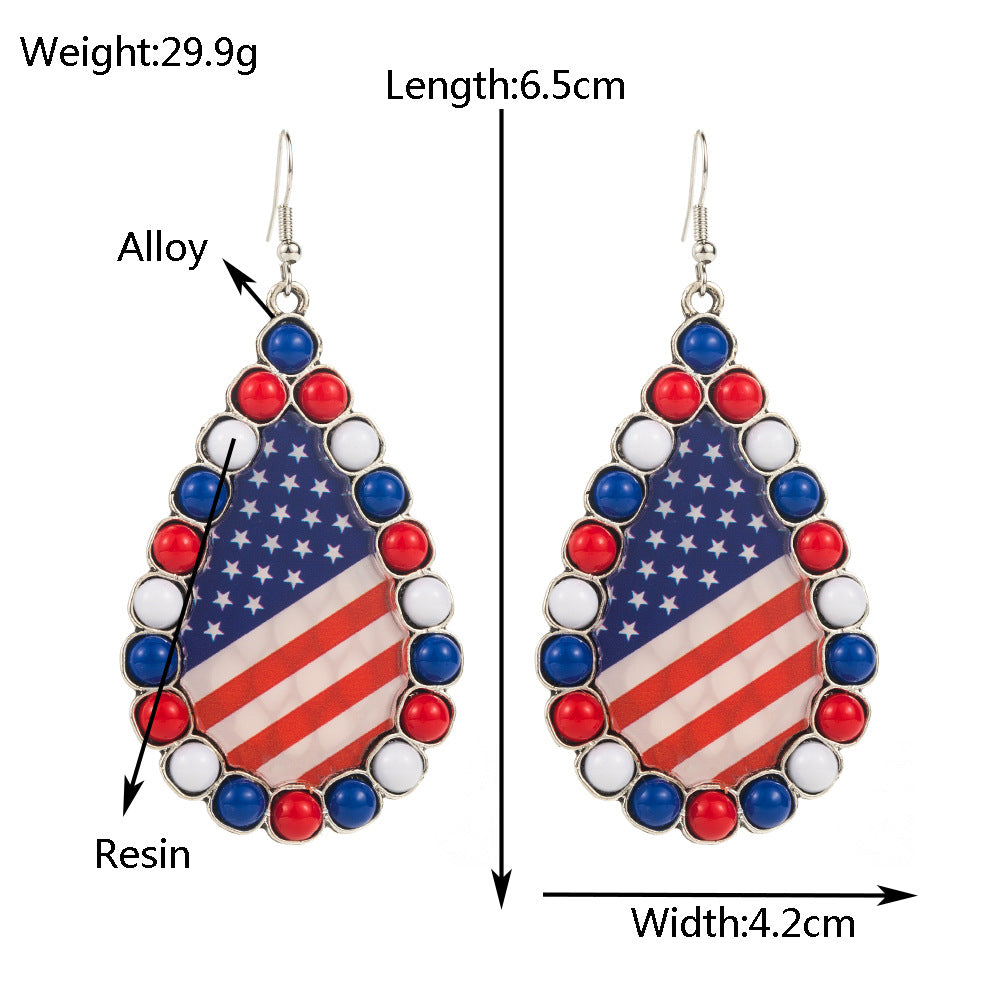 Wholesale alloy set acrylic diamond red white blue print earrings