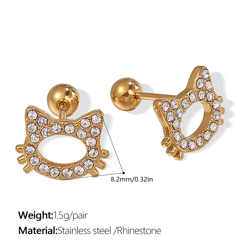 Wholesale Stainless Steel Electroplated Bear Ear Studs with Micro Zircon,  Everyday Fashion Accessory