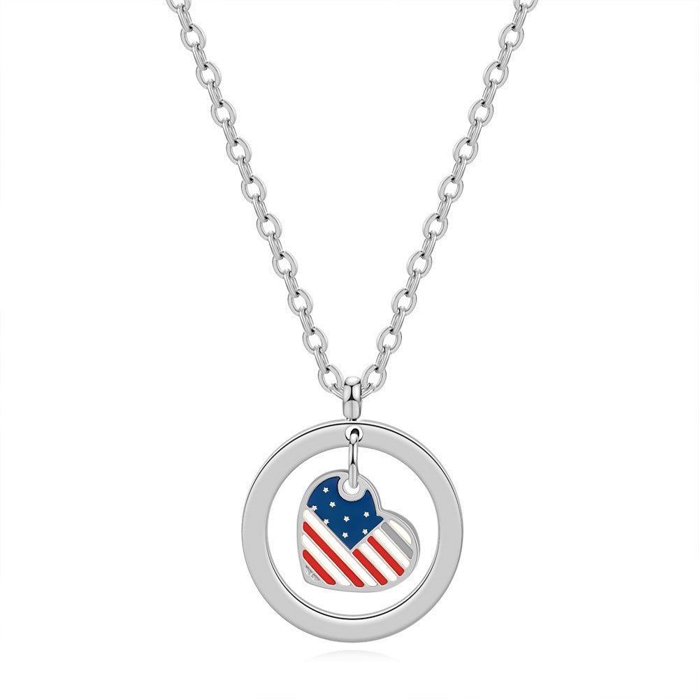 Wholesale American Independence Day Flag Heart Shape Titanium Steel Necklace ACC-NE-ZhongJi001