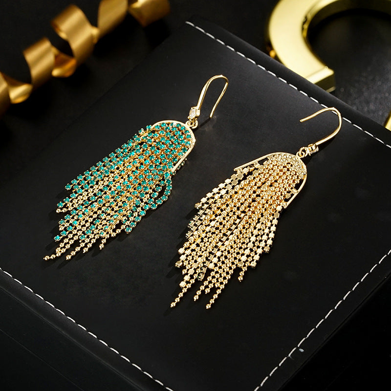 Wholesale 925 silver needle  18K gold color grab chain tassel earrings