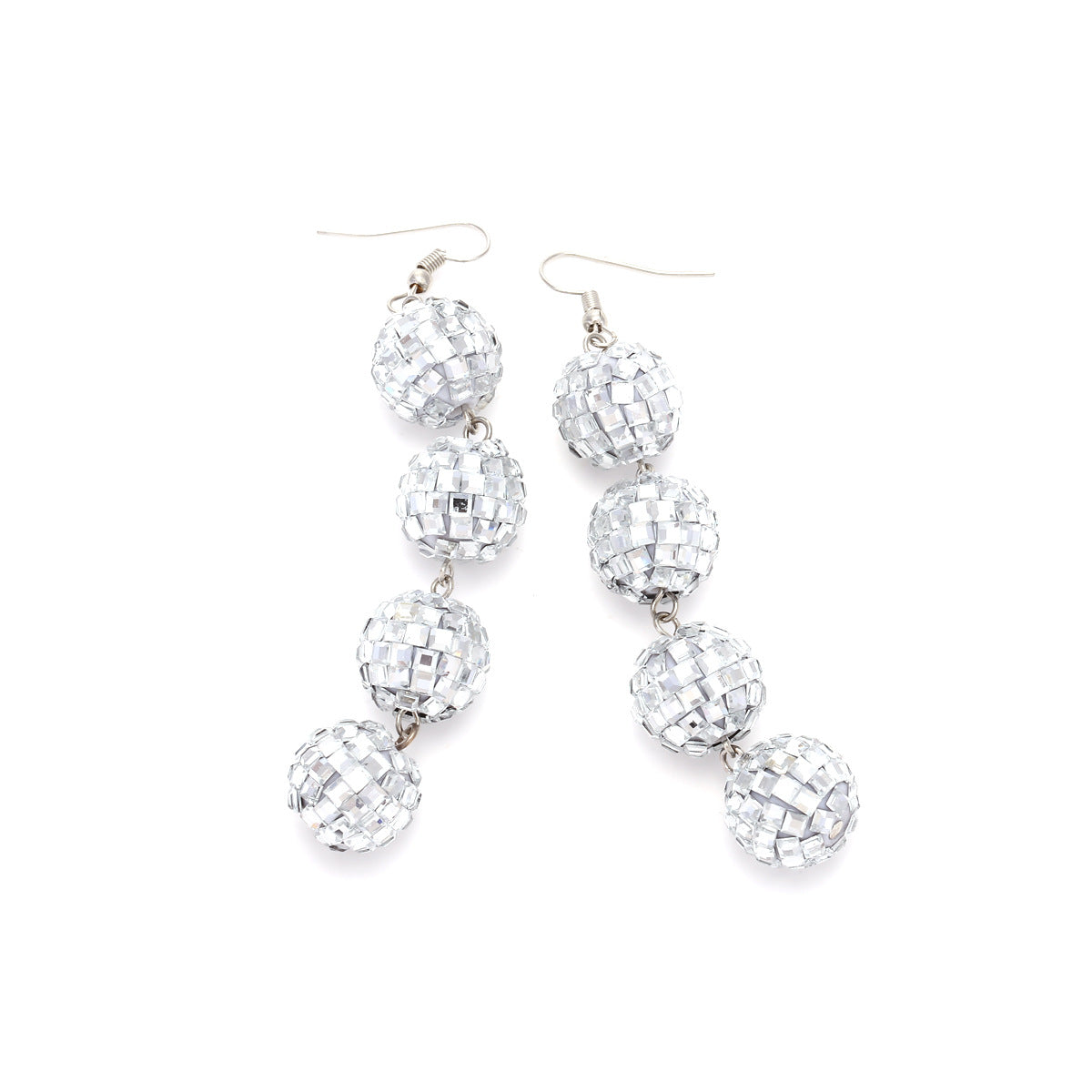 Wholesale Super Flash Handmade Beaded Disco Ball Long Mirror Bead Glass Earrings