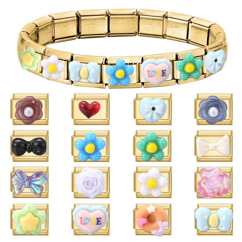 Wholesale Italian Charm Bracelet 9mm DIY Splicing Flower Stainless Steel Composable Bracelet