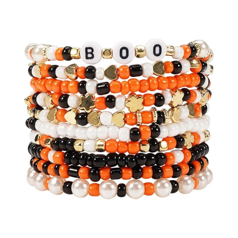 Wholesale Stylish Polymer Clay Beaded Bracelet Set,   White Ghost Theme,  7-Piece Jewelry Accessory for Boutique Resale