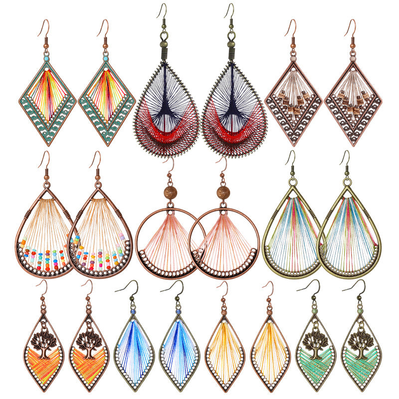 Wholesale Zinc Alloy Handmade Vintage Ethnic Style Wire-Wrapped Earrings Fashion Accessory for Resale