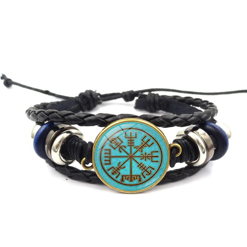 Wholesale Viking Compass Pattern Leather Bracelet Unisex Retro Punk Style Multi-Layer Handmade Fashion Accessory Gift