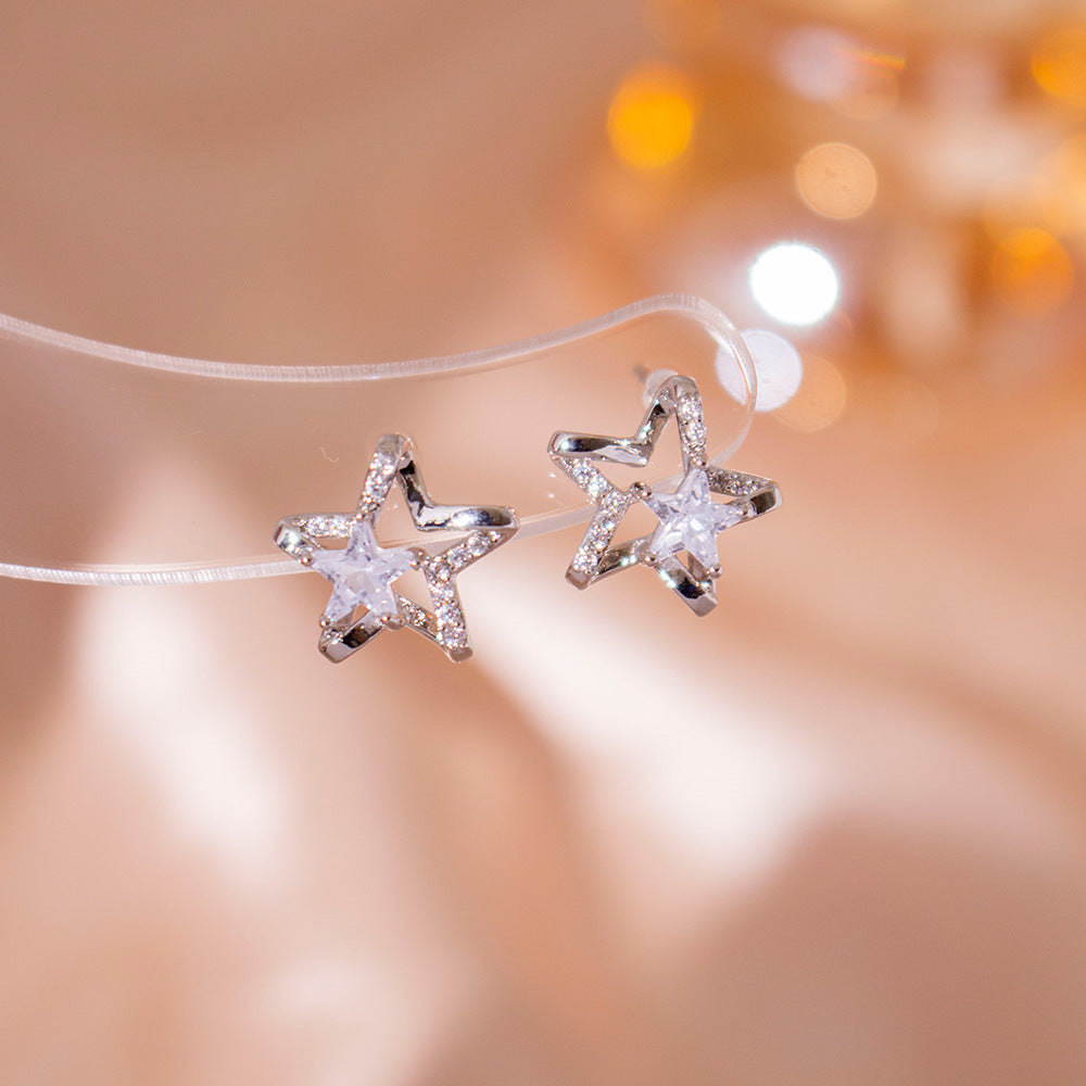 Wholesale Hollow Zircon Star Earrings Light Luxury Earrings
