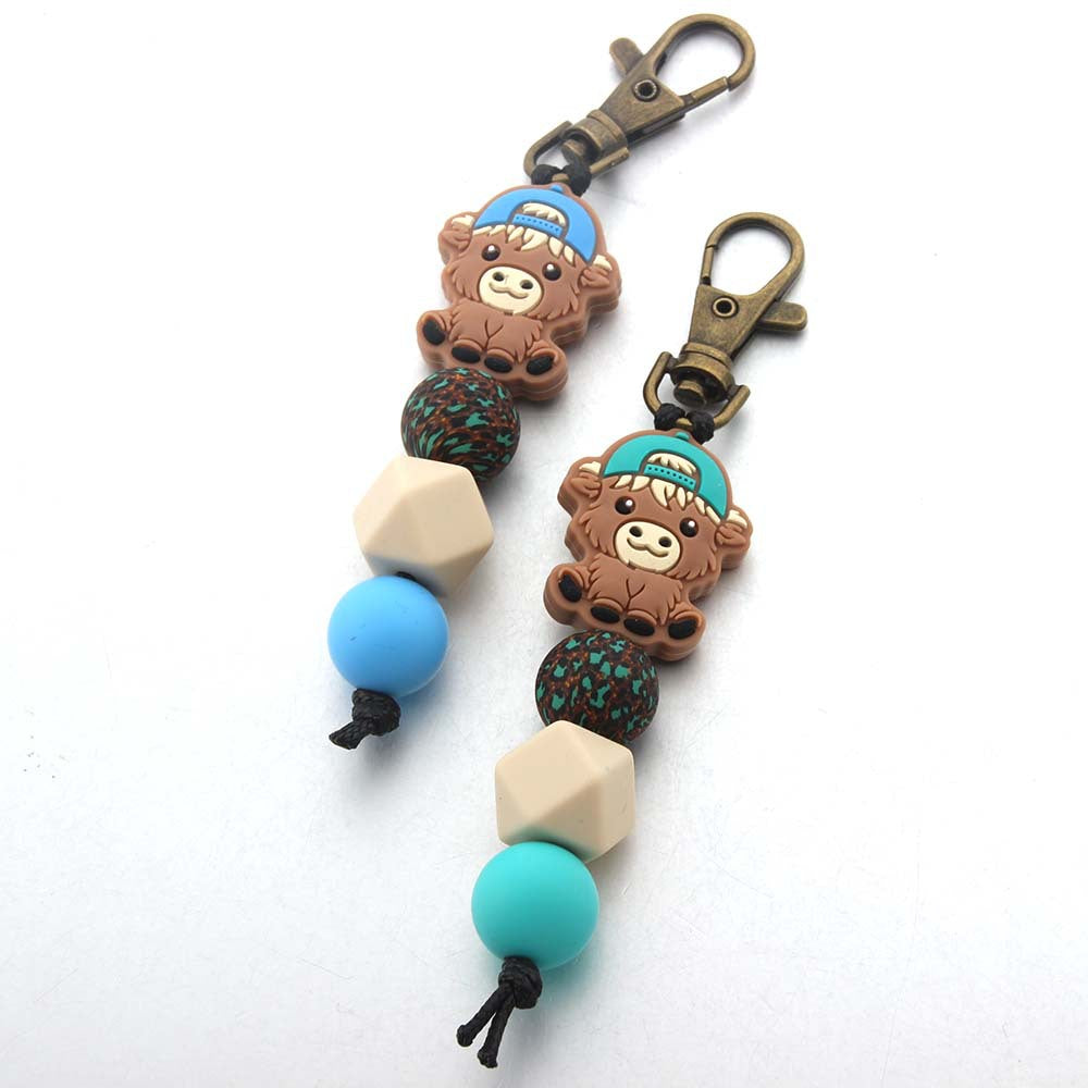 Wholesale Cartoon Cow Silicone Beaded Keychain Cute Keychain ACC-KC-JinAn009