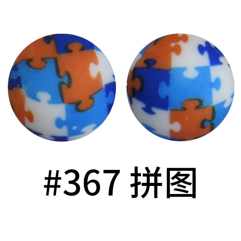 Wholesale 50pcs Western Style Leopard Skull Color Aztec Printed Silicone Balls Beads ACC-BDS-HeSheng003